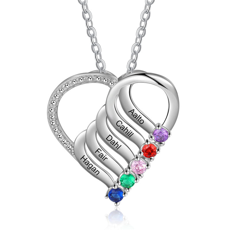 Sterling Silver Personalized  Engraved 2-6 Names Family Pendant Necklace