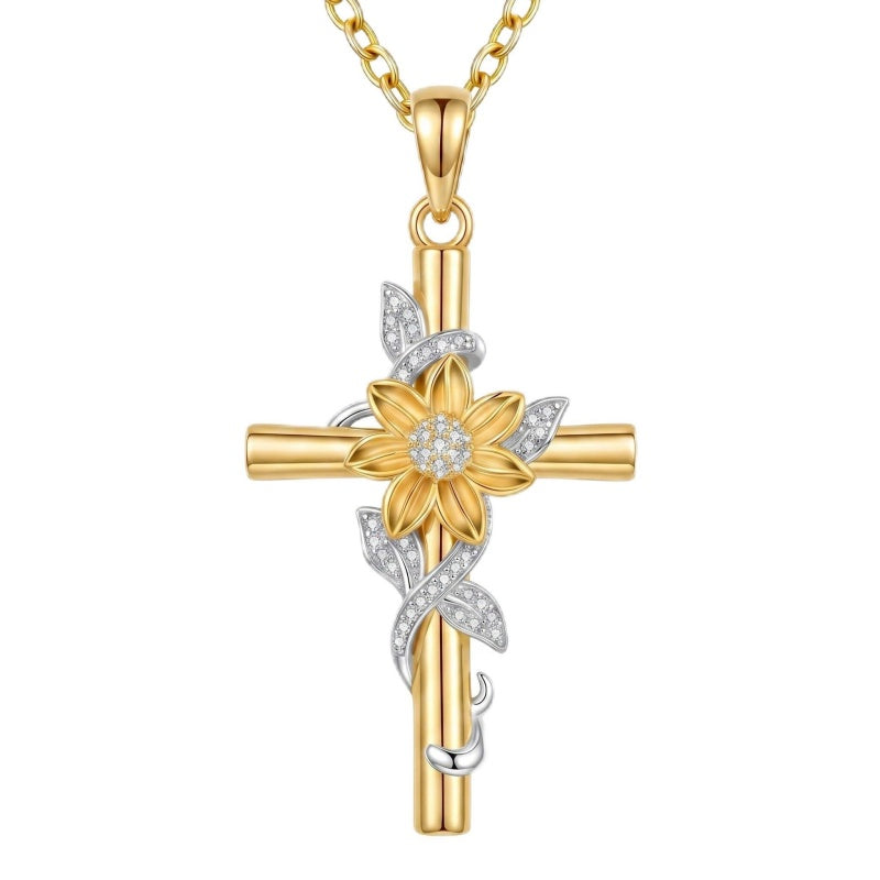 14K Gold Plated Cross Pendant Necklace Faith Jewelry Gift for Women