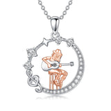 Sterling Silver Cubic Zircon Music Note Guitar Pendant Necklace  for Women Music Lovers