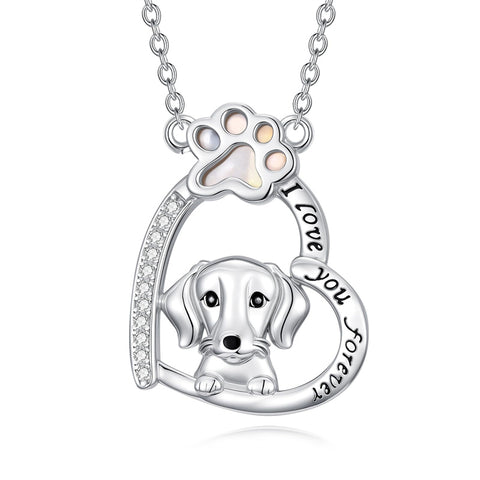 Sterling Silver Paw Print Poodle Corgi French Schnauzer Chihuahua Dachshund Golden Retriever Pug Pendant  Necklace