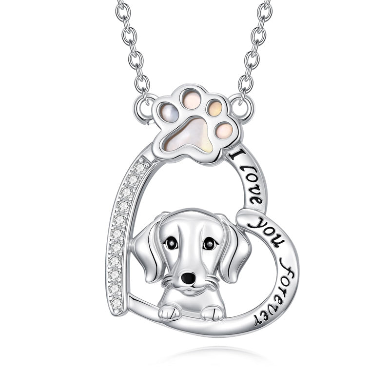 Sterling Silver Paw Print Poodle Corgi French Schnauzer Chihuahua Dachshund Golden Retriever Pug Pendant  Necklace