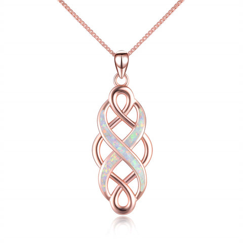 Celtic Knot Created Opal Pendant Necklace Sterling Silver Black Necklaces for Women Men 18"