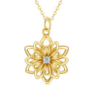 14k Solid Gold Daisy Flower Pendant Moissanite Necklaces for Women - Yellow Gold Jewelry Present for Wife Girlfriend Mother,16+1+1 Inch
