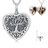 Sterling Silver Heart Personalized Photo Tree of Life Urn Necklaces for Ashes