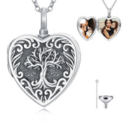 Sterling Silver Heart Personalized Photo Tree of Life Urn Necklaces for Ashes