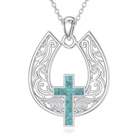 Sterling Silver Turquoise Cross Bear Claw Cowboy Boot Pendant Necklace