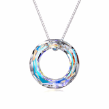 925 Sterling Silver Circle Necklace with Austrian Crystal, Jewelry for Women Teen Girls