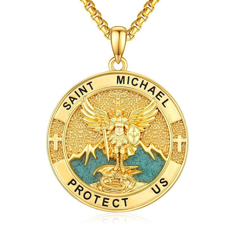 Christian Religious Medal Amulet 14K Gold Plated Pendant  Necklace