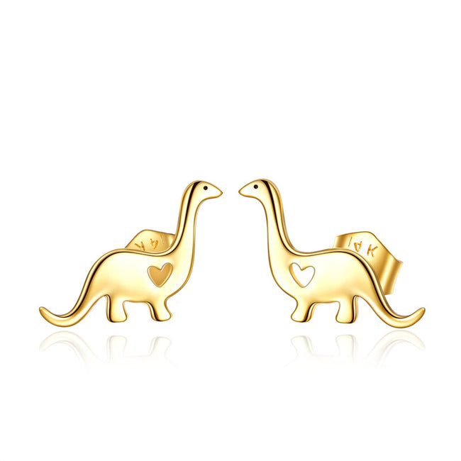 14k Gold Dinosaur Earrings for Women Girls Hypoallergenic