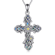 Religious Sunflower Cross Pendant Necklace Sterling Silver Cross Pendant Gifts for Women Men Jewelry