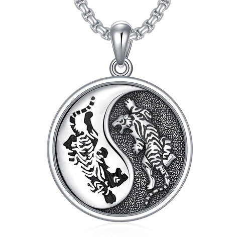 Sterling Silver Yin Yang Wolf Dragon Scorpion Tiger Wolf Phoenix Pendant Necklace