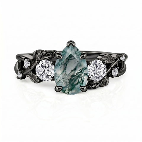 Sterling Silver 10K 14K 18K Gold 1-4CT Moss Agate Engagement Ring Promise Ring