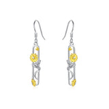 Sunflower Dangle Earrings, 925 Sterling Silver Rectangle Vine Sunflower Drop Earrings,You Are My Sunshine Leverback Earrings Dainty Sunflower Jewelry