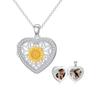 Sterling Silver Sunflower Photo Locket Necklace