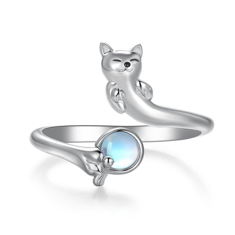 Sterling Silver  Moonstone Snake Fox Cat Octopus Wolf Ring
