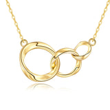 14K Real Gold Interlocking Circle Necklace for Women, Solid Gold Three Circle Necklace Generation Necklace, Three Sister Necklace