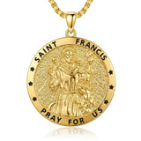 14K Gold Plated Saint Medal Christian  Pendant Necklace for Men