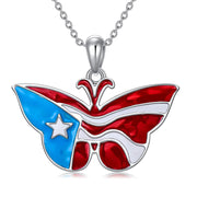 Sterling Silver Butterfly Frog Tree of Life Puerto Rico Flag Pendant Necklace