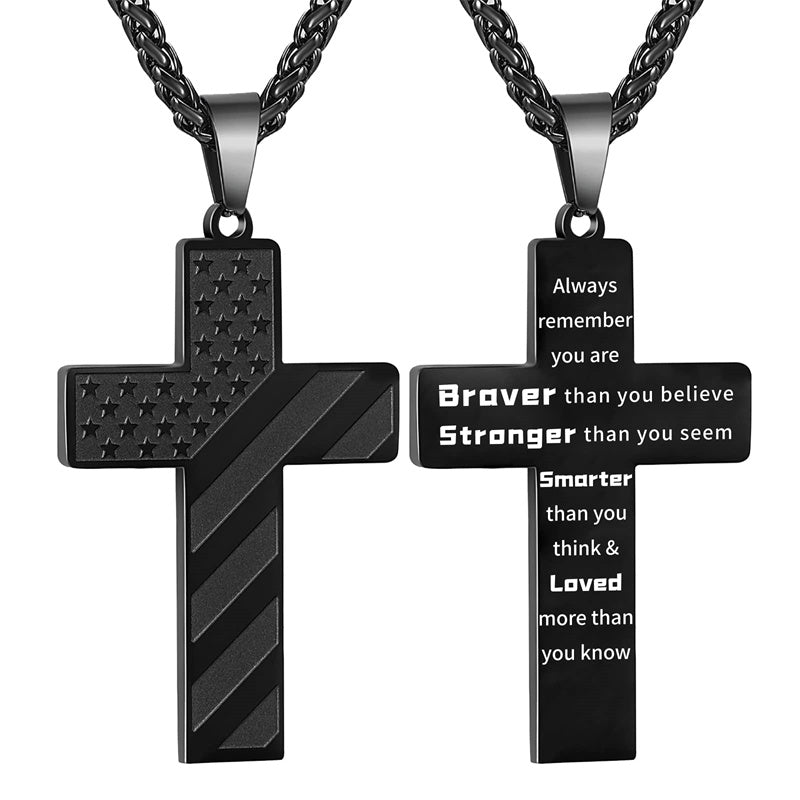 Personalized Men's Cross Necklace Bible Verse Stainless Steel American romanticwork