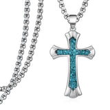 14K Gold Plated Turquoise Malachite Abalone Shell Cross Pendant Necklace for Men