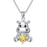 Sterling Silver Birthstone Hippo Pendant Necklace Birthday Christmas Gift