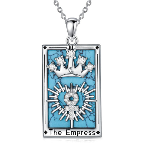 Sterling Silver Turquoise Empress The Lovers  The Moon Wheel Of Fortune The Sun Tarot Card Pendant Necklace