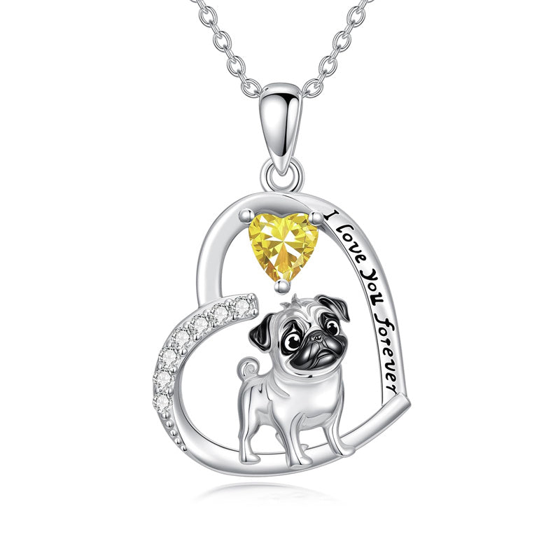 Sterling Silver 12 Month Birthstone Schnauzer Chihuahua Pitbull Pug Pendant Necklace for Women