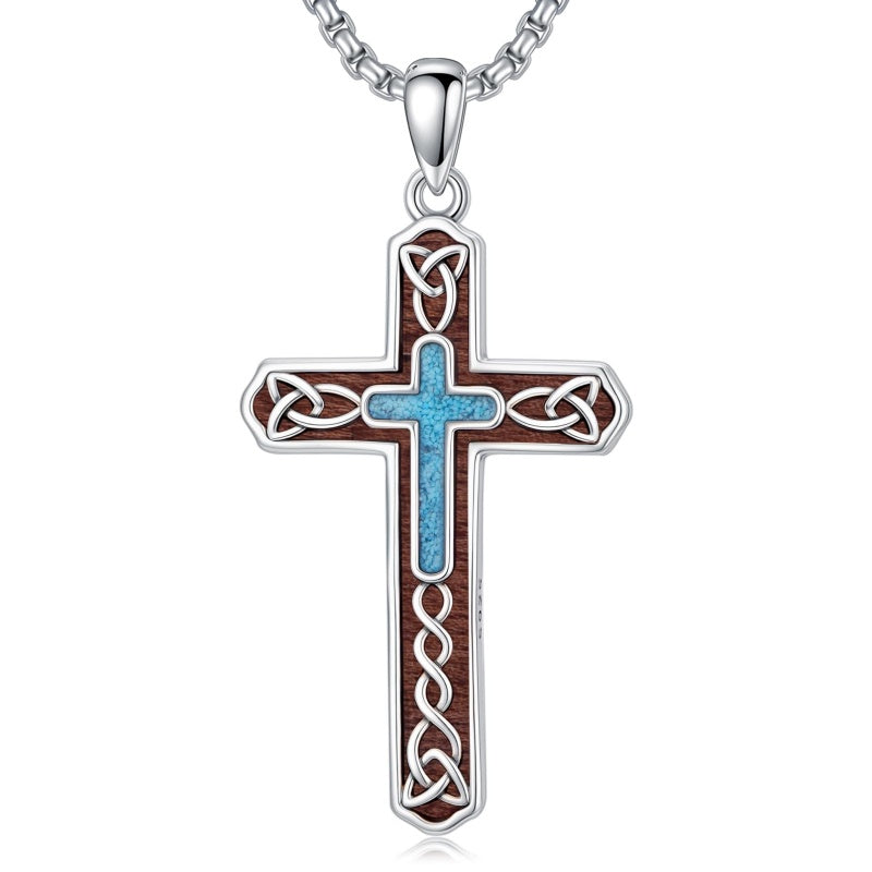 14K Gold Plated Turquoise Cross Pendant Necklace