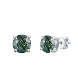 Natural Moss Agate Earring 925 Sterling Silver Stud Earrings for Women Green Gems Anniversary Wedding Party Unique Gifts Jewelry 7mm