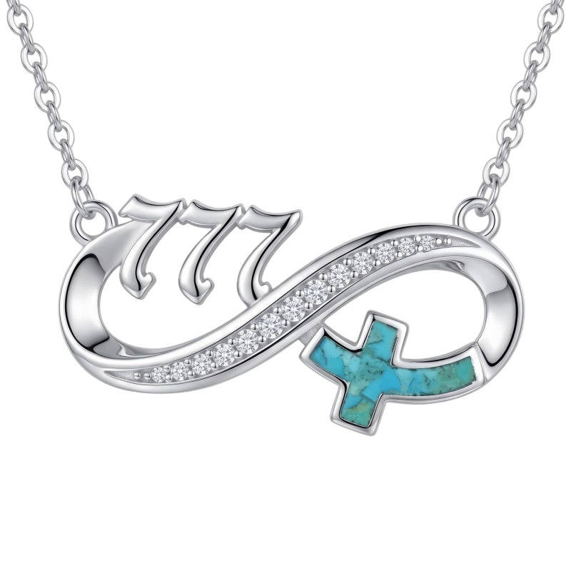 Sterling Silver Turquoise & Zirconia Infinity  111 222 333 444 777 Angel Number Pendant Necklace for Women
