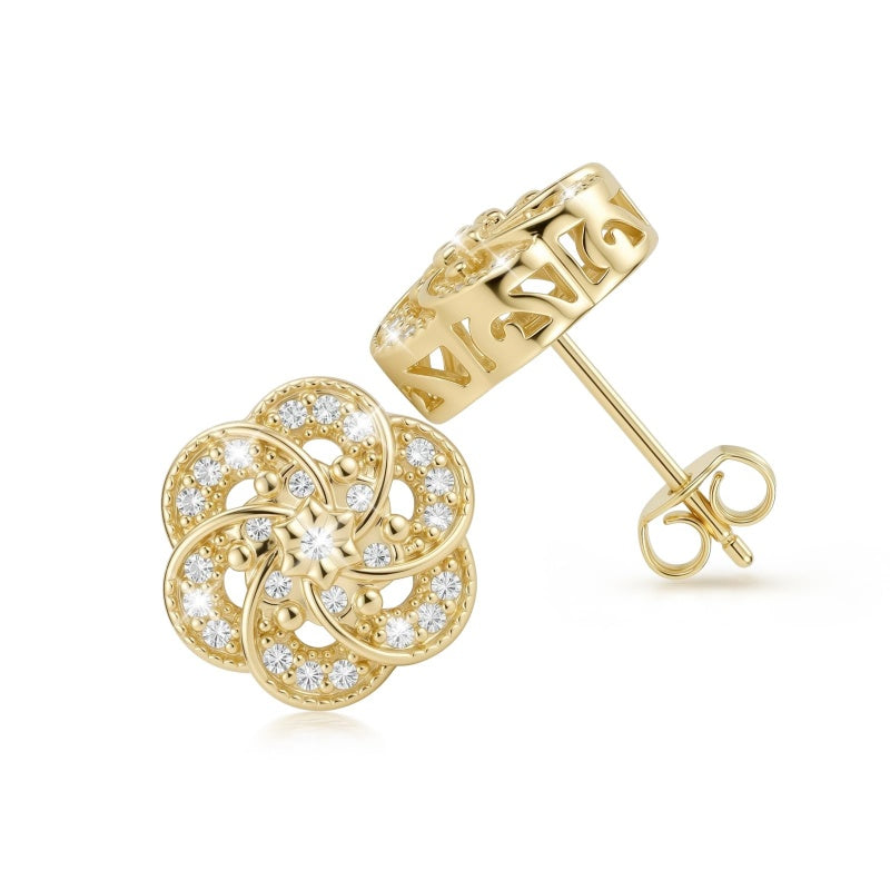 14K Gold Plated Cubic Zirconia Trendy Flower-Shaped Stud Earrings for Women