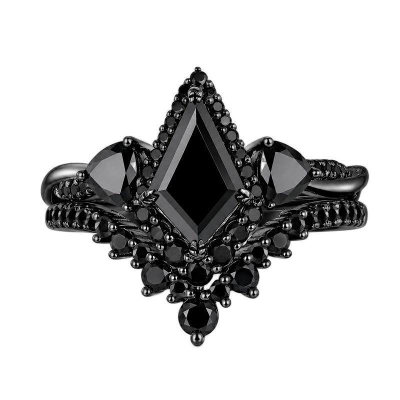 Sterling Silver 10K  14K  18K Gold 1CT-4CT Black Onyx Engagement Ring Gothic Wedding Promise Ring