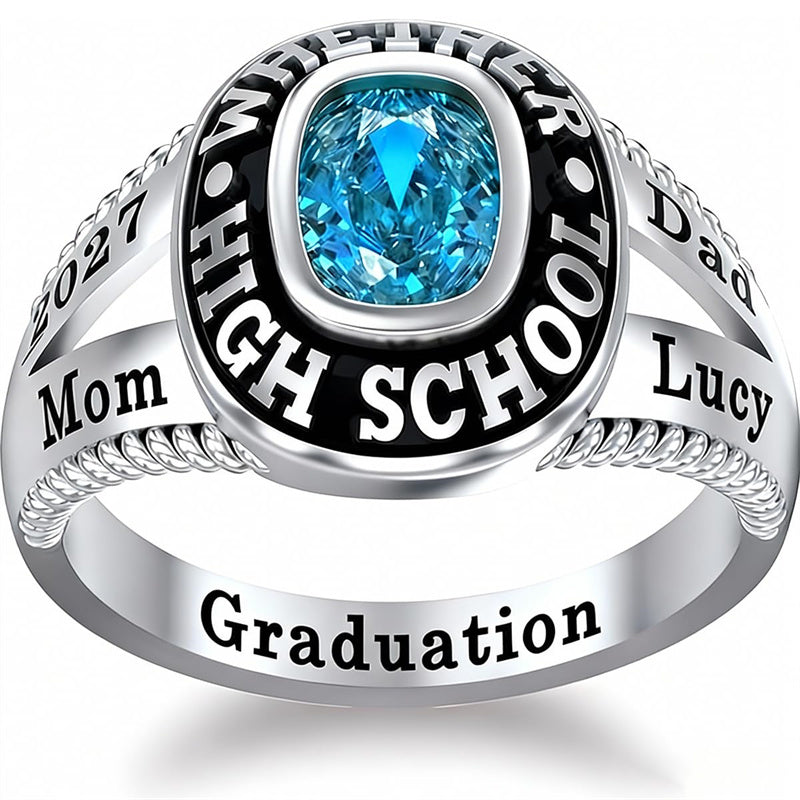 Sterling Silver Personalized Birthstone Engraved 2026 High School College Graduation Class Ring