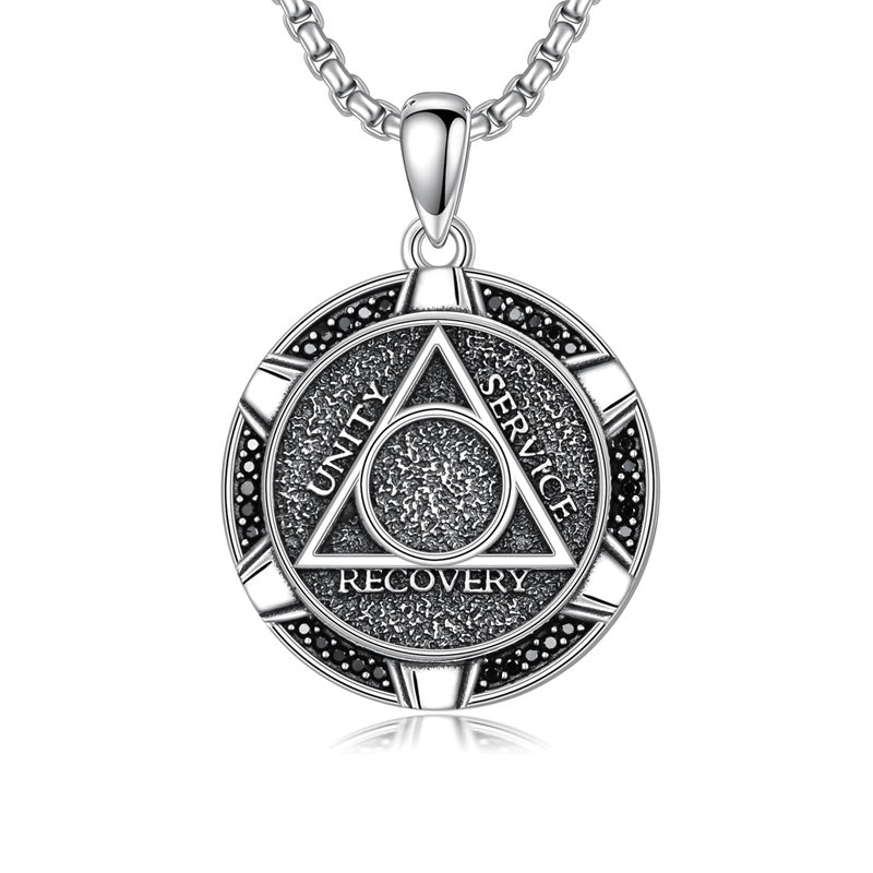 Aa Chain Sterling Silver AA Sobriety Alcoholics Anonymous Pendant Necklace for ...