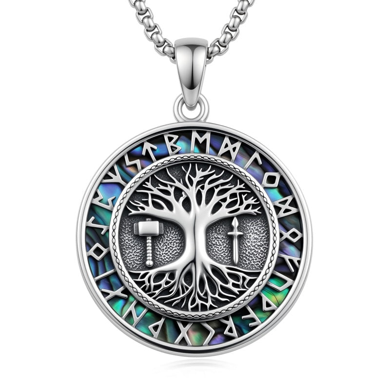 Sterling Silver Peace Sign Coexist Peace Symbol Pirate Tree of Life Thor's Hammer Wolf Raven Viking Series Necklace