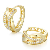 14K Gold Plated Cubic Zirconia X-shaped Thick Small Hoop Earring