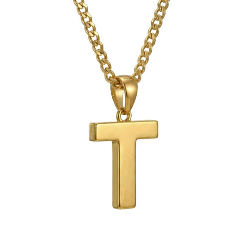 Initial Pendant Necklace 14K Gold Plated with Cuban Chain