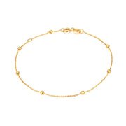 Solid 14K Gold Bracelets for Women, Real Gold Bead Thin Chain Bracelet