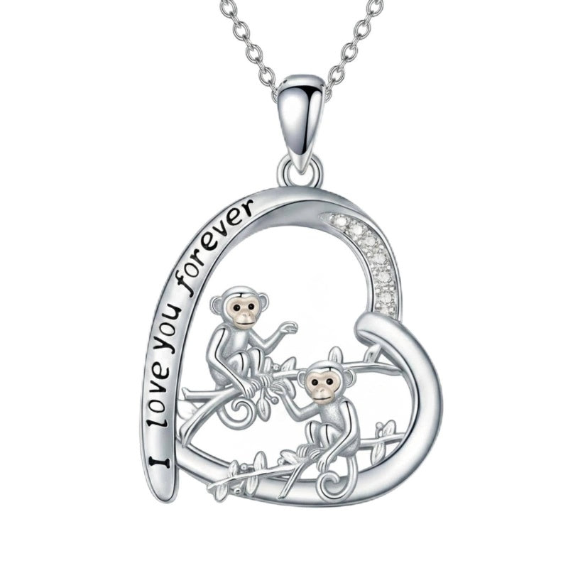 Sterling Silver Mother Daughter Squirrel Monkey Butterfly Bee Owl Necklace Engraved I Love You Forever