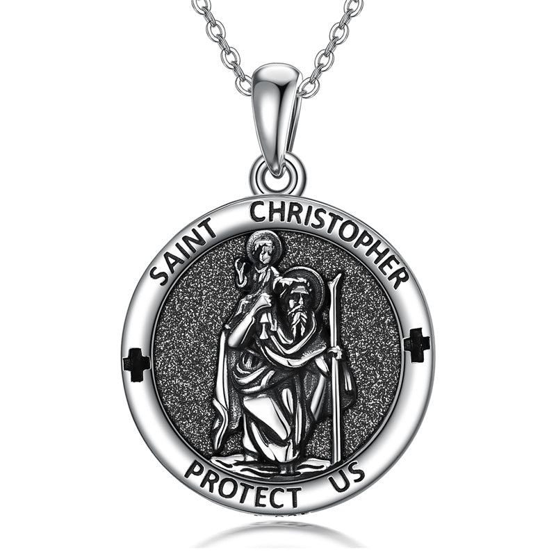 Sterling Silver Amulet Medal  St Sebastian Saint Christopher Viking Deer Pendant Necklace