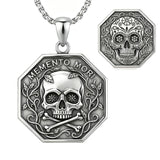 Sterling Silver Memento Mori Gothic Skull Amulet Pendant Necklace for Men