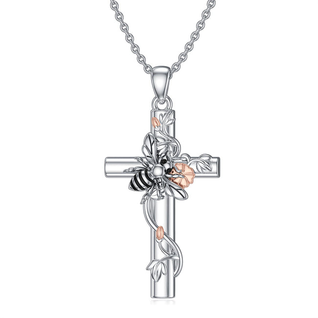 Bee/Hummingbird/Butterfly Necklace Cross Jewelry Gifts 925 Sterling Silver Cross Pendant Necklace for Her Women Girls