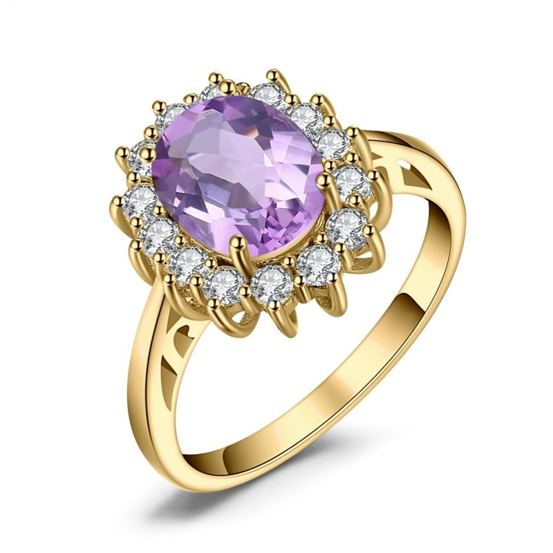 14K Yellow Gold Plated Birthstone Halo Engagement Rings for Women