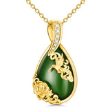 14K Gold Plated Natural Jade Hummingbird Cat Dragonfly Butterfly Bee Pendant Necklace for Women