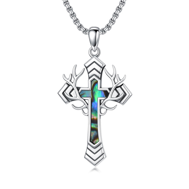 Sterling Silver Wooden Cross Pendant Necklace