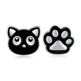 Black Cat Earrings for Girls 925 Sterling Silver Black Cat Stud Earrings Kawaii Cat Jewelry Gifts for Girls Women