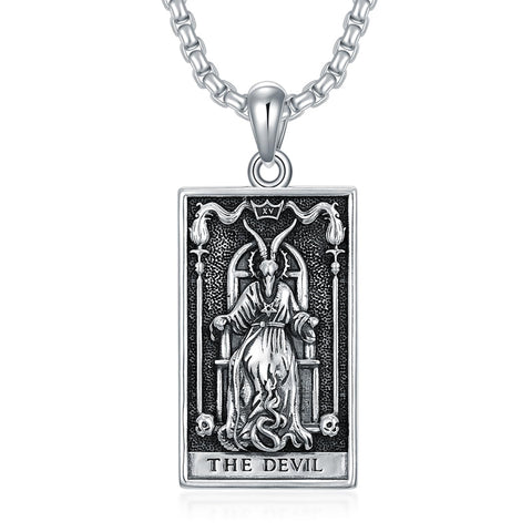 Sterling Silver Amulet Baphomet Protection Pendant Necklace with Engraveds