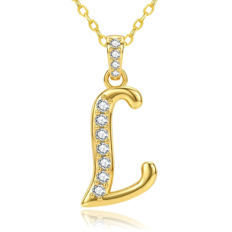 Cubic Zircon 14K Gold Plated Initial Letter A-Z Pendant Necklace