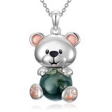 Sterling Silver Moss Agate Hippo Koala Elephant Teddy Bear Pendant Necklace