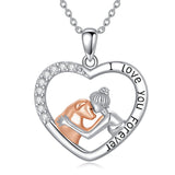 Sterling Silver  Dog and Women Pendant Necklace Engraved with I Love You Forever